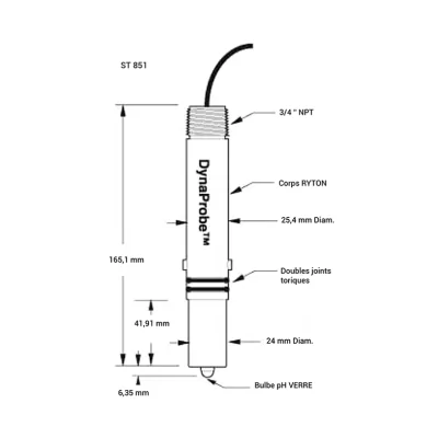 Schéma électrode pH redox Dynaprobe ST851 - Broadley James - System-c industries