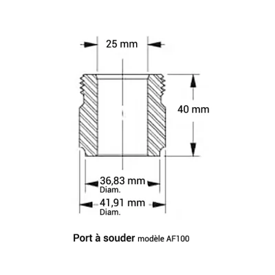 Schéma port à souder AF100 pour support E1876 électrode pH ST925 - Broadley James - System-c-industries